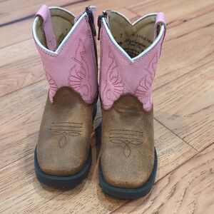 Toddler Girl Pink and Brown Western Boots